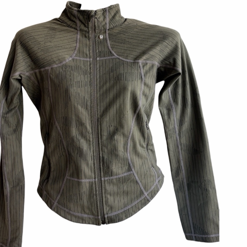 SZ 4 Lululemon Define Jacket Dark Olive Green Stipe Full Zip Logo Sz 4